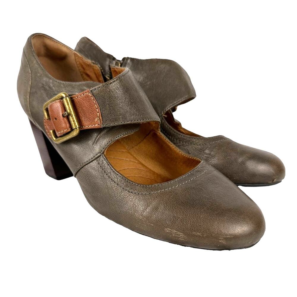 Indigo by Clarks Town Club 8.5 Leather Retro Mary Jane Green Leather Heel 63156